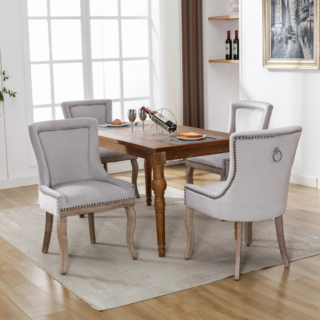 Sedie da Pranzo Imbottite in Velluto con Gambe in Legno Massello ¨C Xylo ¨C Grigio, Set 4 Pezzi