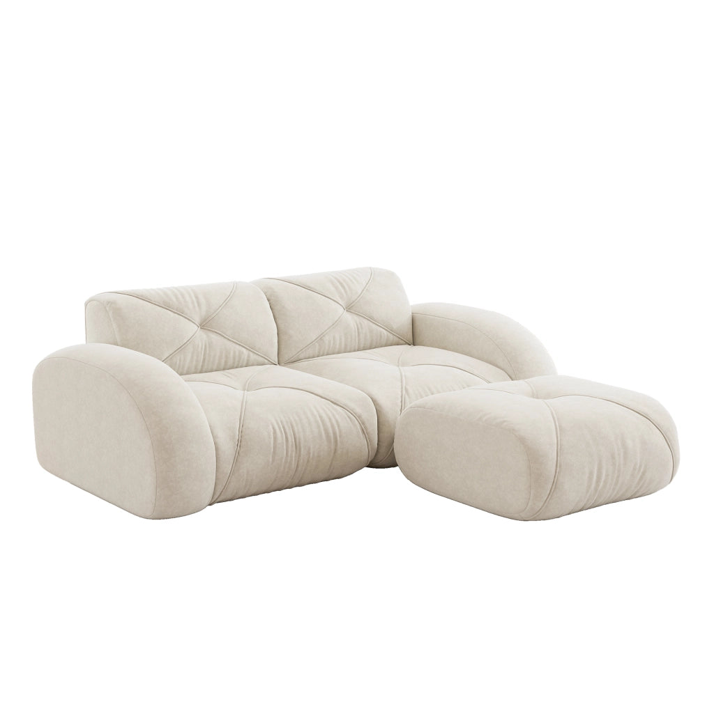 Divano modulare in tessuto chenille con imbottitura in schiuma 32D; beige chiaro