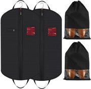 Due borse per abbigliamento di alta qualità con 2 tasche per scarpe, borsa per abbigliamento uomo nero, fodera protettiva per abito e gonne, borsa impermeabile e respirante per l'abbigliamento da viaggio che dura tutta la vita.