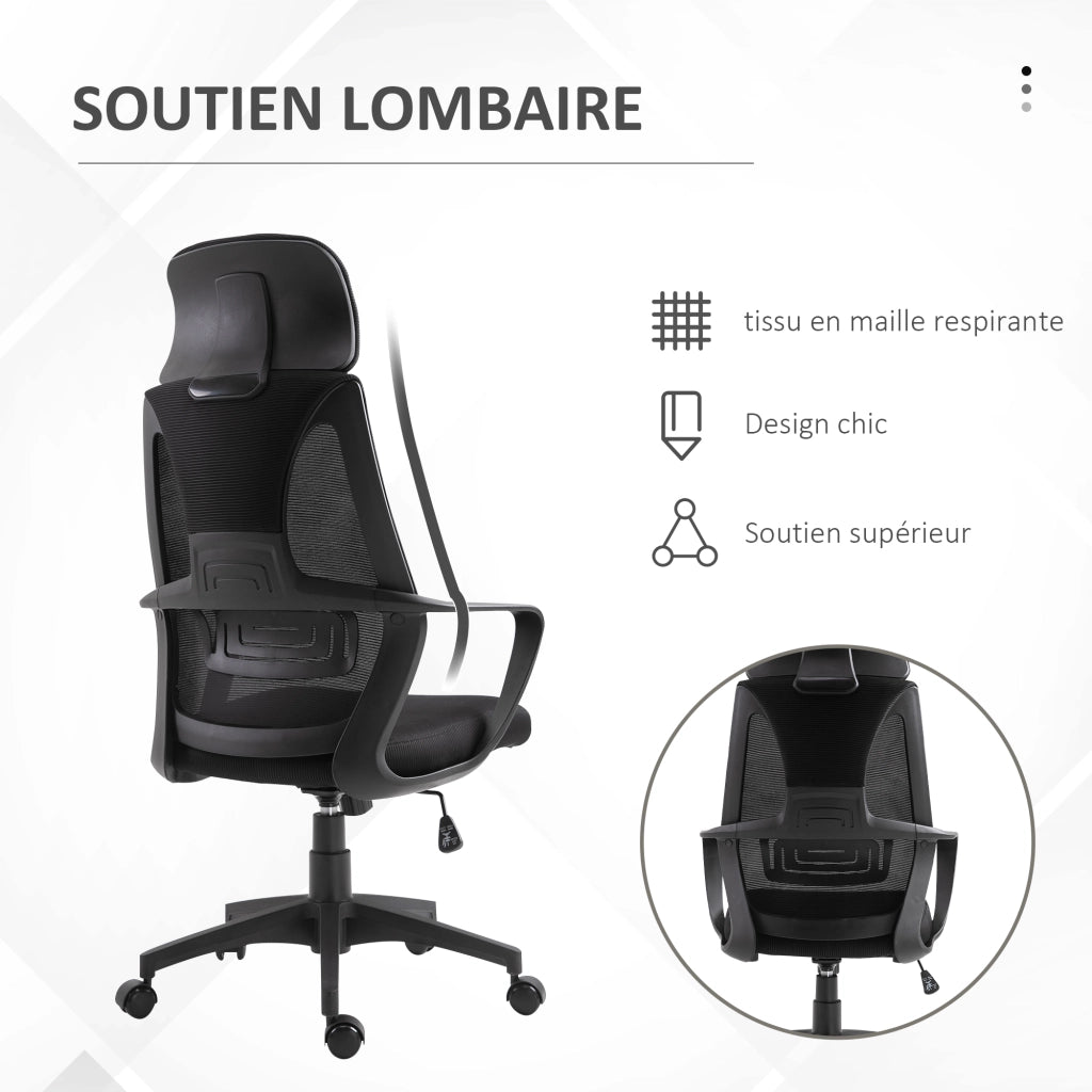 Sedia da ufficio ergonomica in rete ¨C zephmum ¨C nero, 64x55x116-126 cm