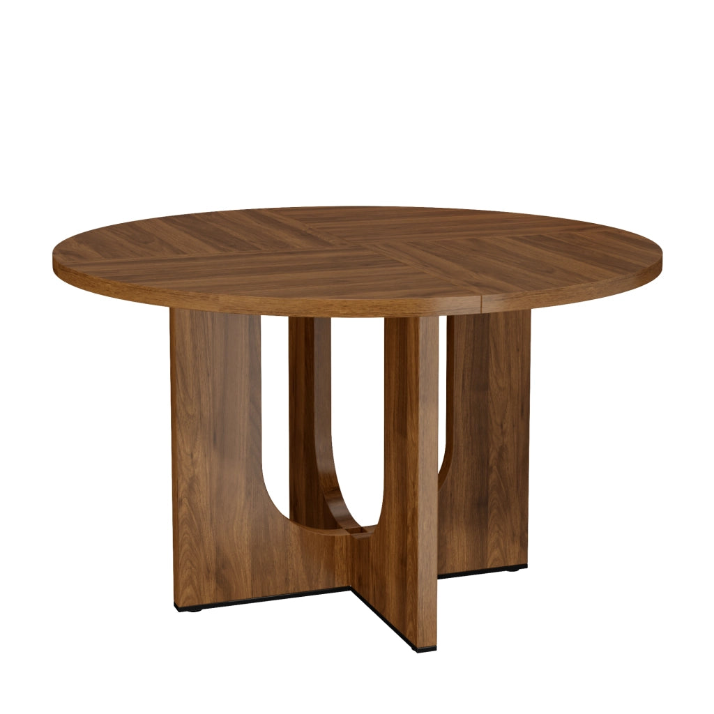 Tavolo da pranzo rotondo 120x120x75 cm per 4-6 persone; stile scandinavo minimalista; MDF effetto noce