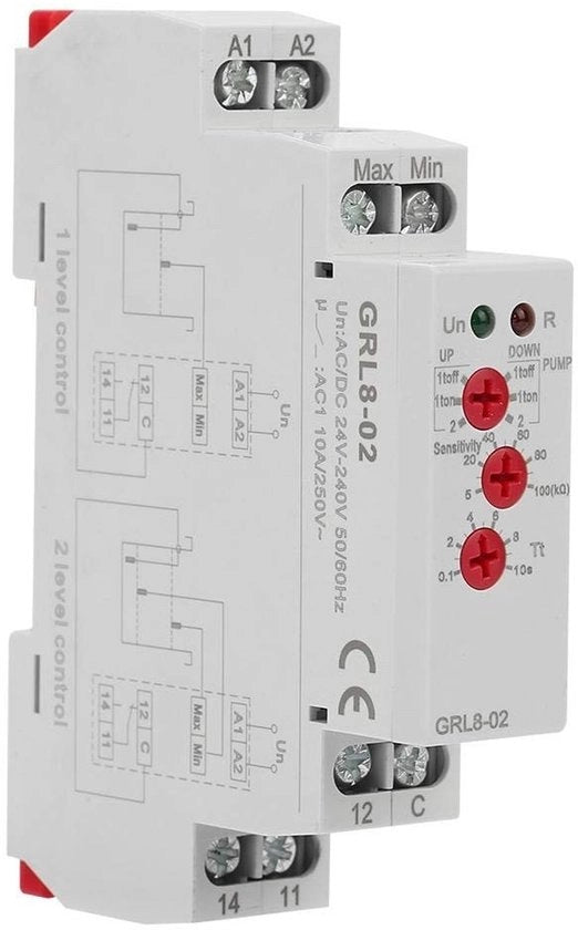 Regolatore AC/DC 24-240 V - 10 A - 1/2 Regolazione - Impostazione sensibilità 5-100 kΩ - Tempo di ritardo 400 ms - Relè di regolazione