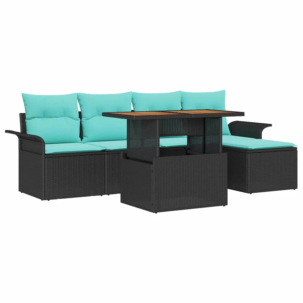 Set Divano da Giardino con cuscino 6 pcs Nero e blu