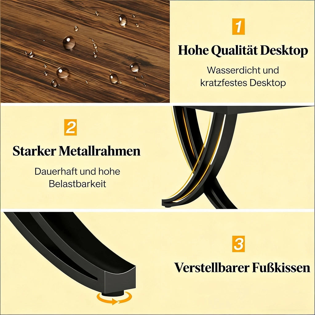Scrivania lineare per 2 persone con ampio piano, struttura in metallo e legno, stile industriale, per ufficio, 200 × 70 cm