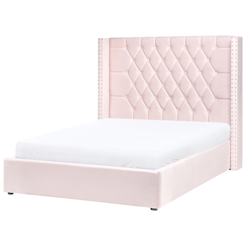 Letto contenitore velluto rosa pastello e argento 140 x 200 cm glamour elegante