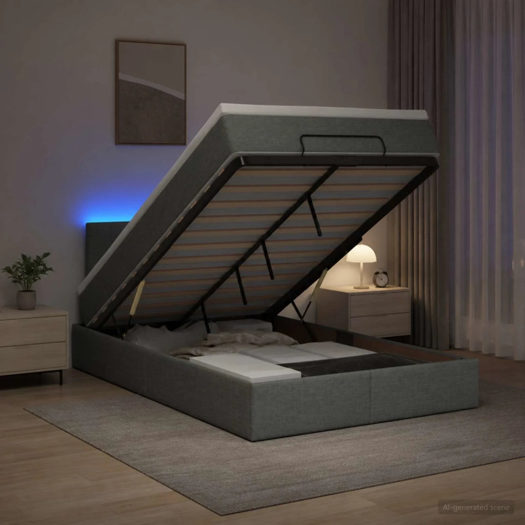 Letto Ottomano con Materasso e LED Grigio Scuro 120 x 190 cm 3456892