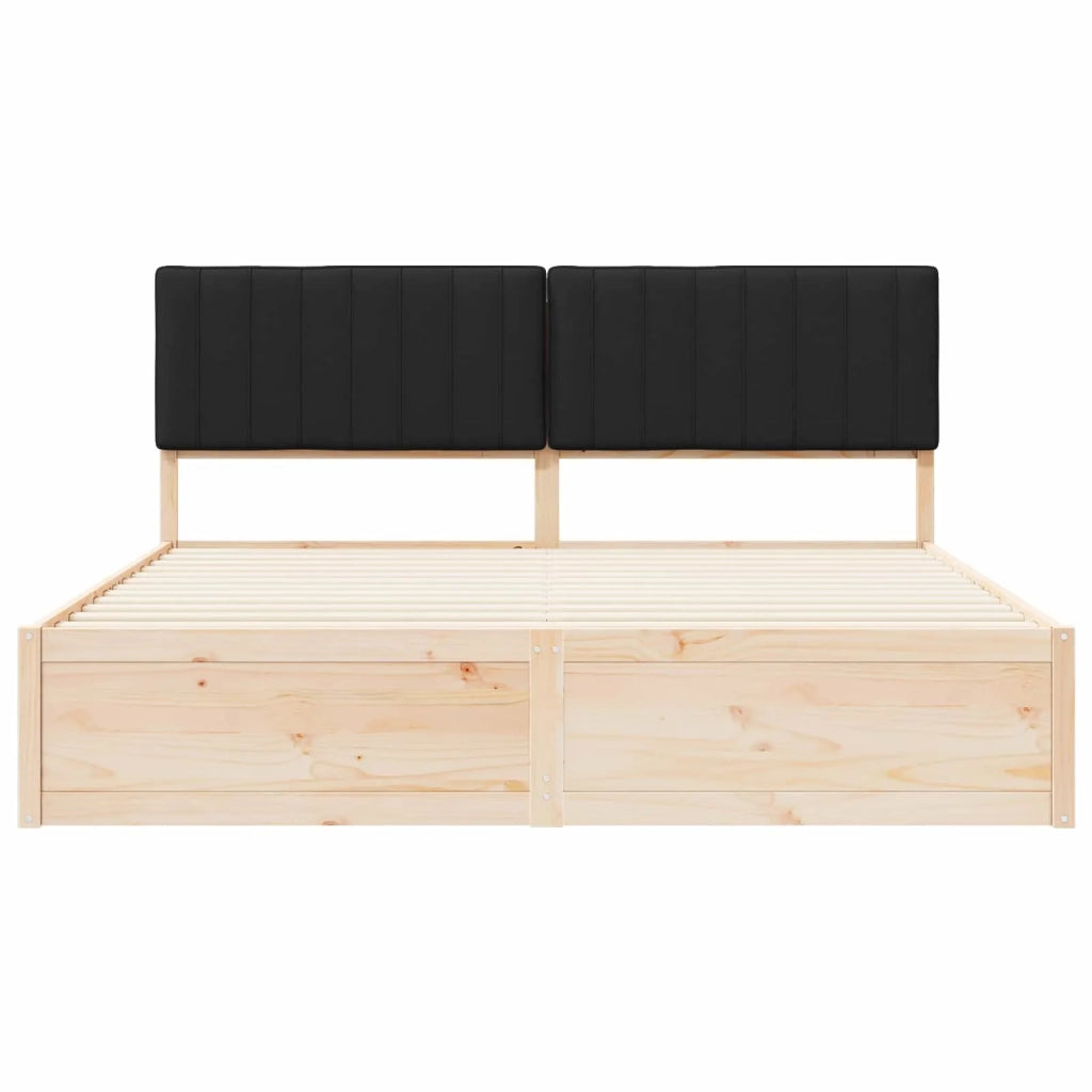 Letto con Testiera Rivestita Nero 180 x 200 cm Pino massello