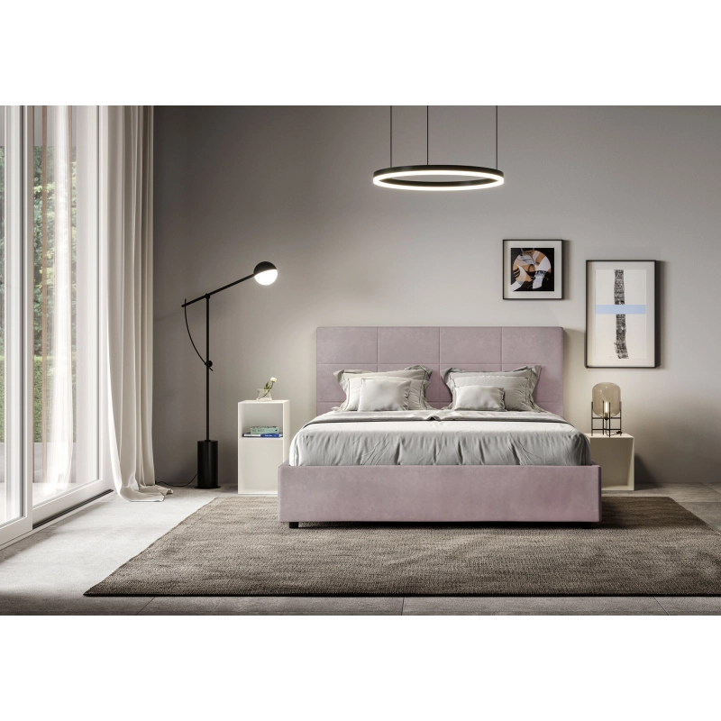 Letto imbottito Matrimoniale 160x200 cm Mika - Con rete,Glicine,Microfibra