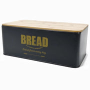 Trade Shop - Contenitore Portapane Vintage Nero Coperchio Tagliere In Legno Latta Alimenti -