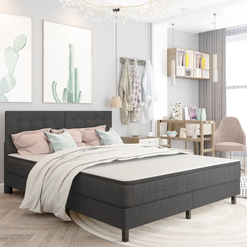 Testiera Letto Trapuntata Grigio Scuro in Tessuto 180x200 cm 287474