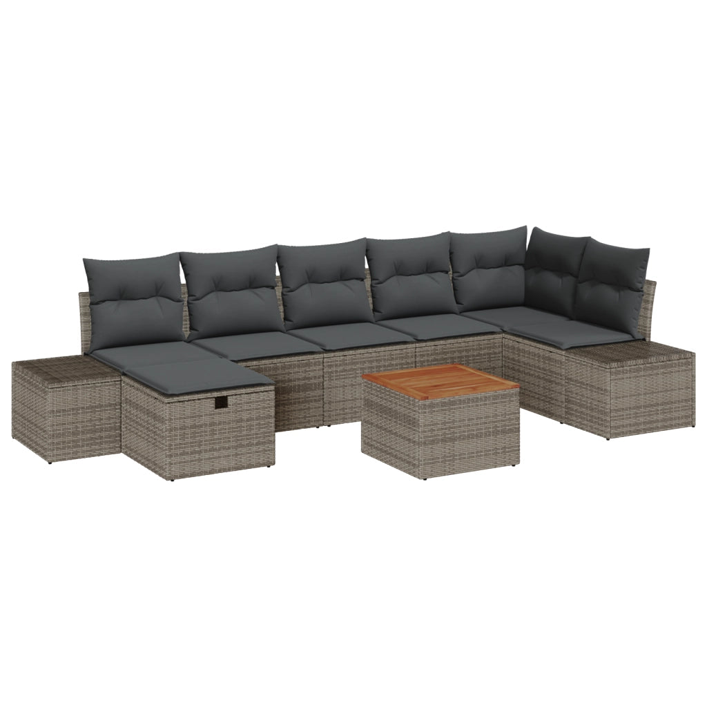 Set Divano da Giardino da 8 Pezzi con Cuscini Grigio Polyrattan