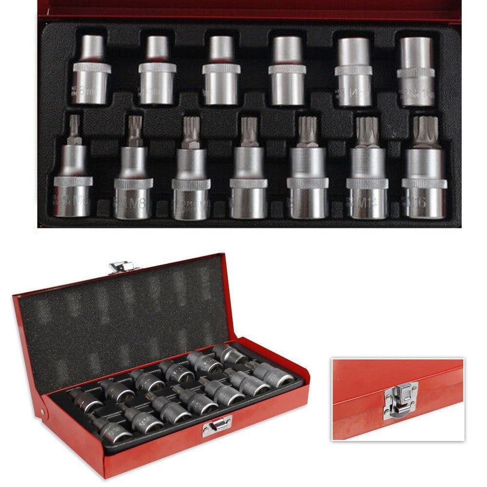 Trade Shop - Set 13pz Bussole Boccole Chiavi Torx Inserti Maschi E Femmina In Valigetta Crv -