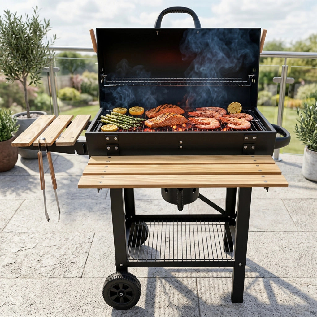 Barbecue A Carbone Con Coperchio BBQ Grill Da Giardino Con Cassetto Raccogli Cenere 110 x 70.5 x 101.5 Cm