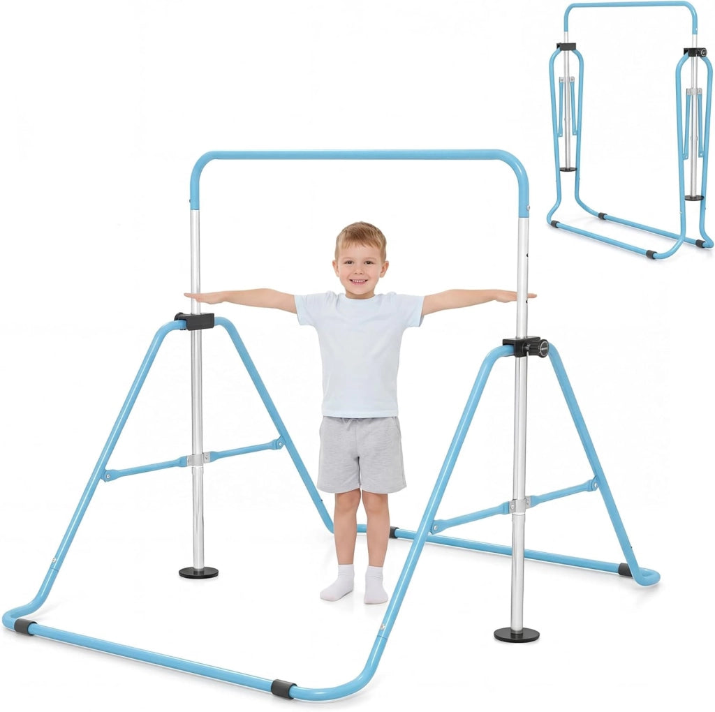 KOMFOTTEU Barra da ginnastica pieghevole per bambini, barra orizzontale con altezza regolabile in 5 livelli da 90 a 130 cm, carico di 70 kg, attrezzatura portatile per allenamento per interni esterni