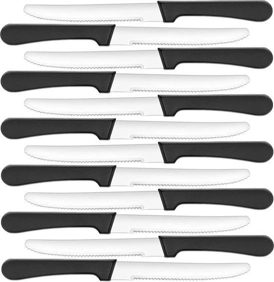 Set di posate per tavola da 12 pezzi in acciaio inossidabile, 22 cm, con bordo incurvato, con lama affilata, con bordo incurvato, con lama tagliente, con bordo incurvato, set di posate per tavola