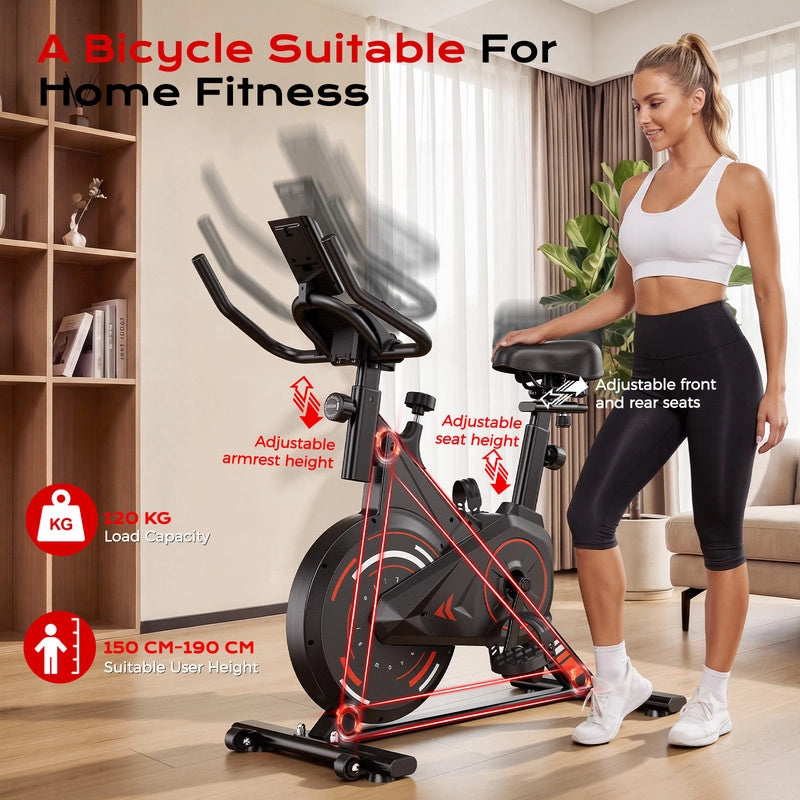 Cyclette stazionaria progettata per l'allenamento a casa, silenziosa, supporta fino a 120 kg.