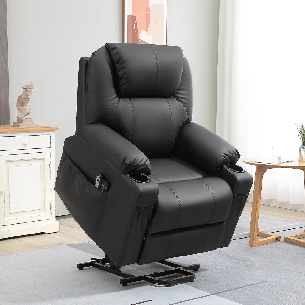 EasyComfort Poltrona Alzapersona Reclinabile max 135° con 8 Punti Massaggianti e Poggiapiedi, 88x92x106 cm, Nero