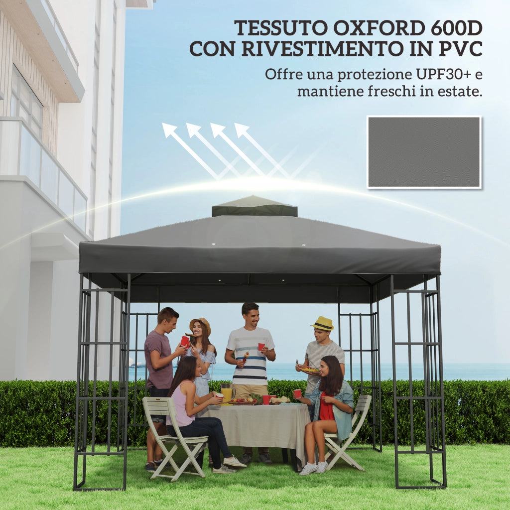 Telo per Gazebo da Giardino 3x3m UPF30+ a 2 Livelli in Poliestere Grigio Scuro