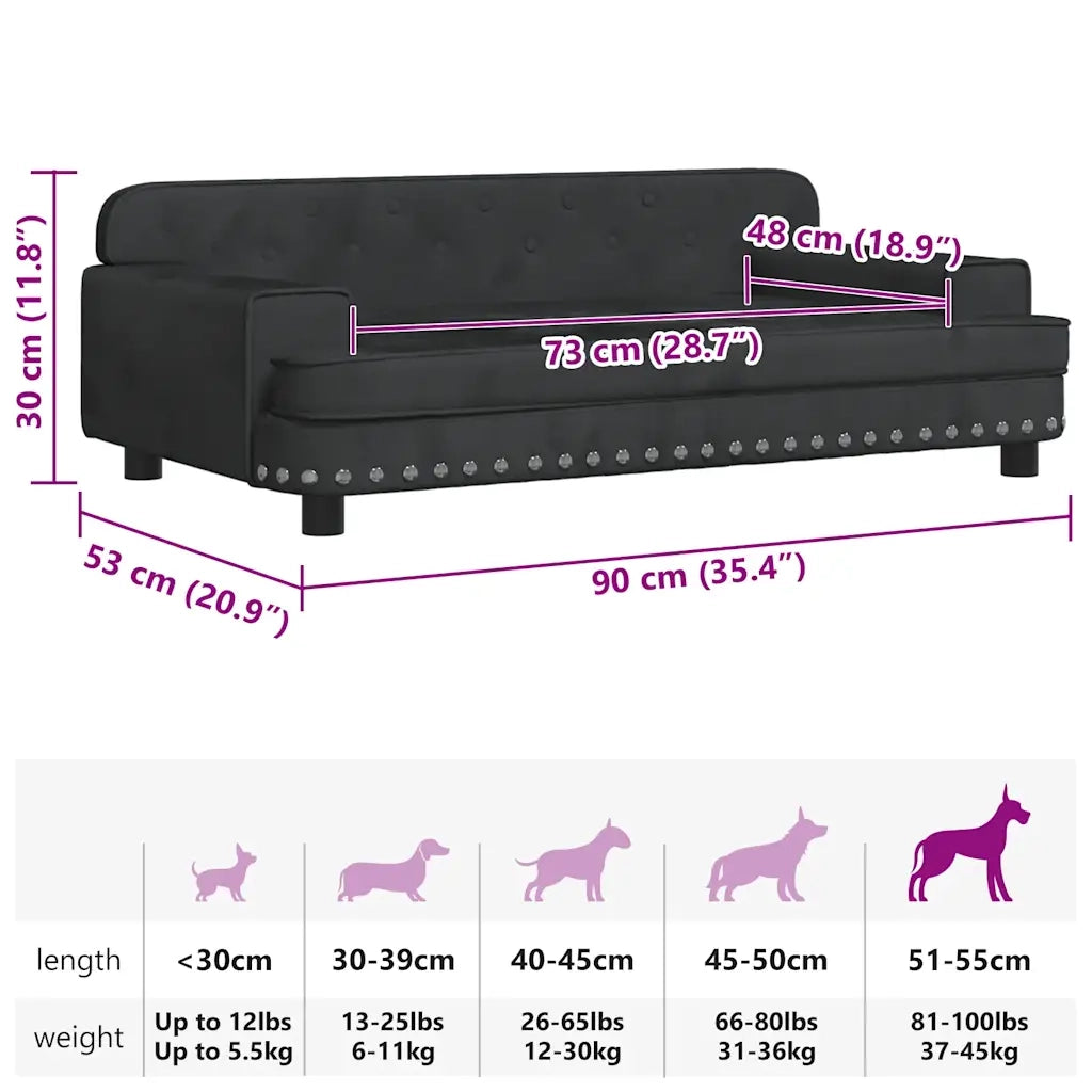 Lettino per Cani Nero 90x53x30 cm in Velluto 171872