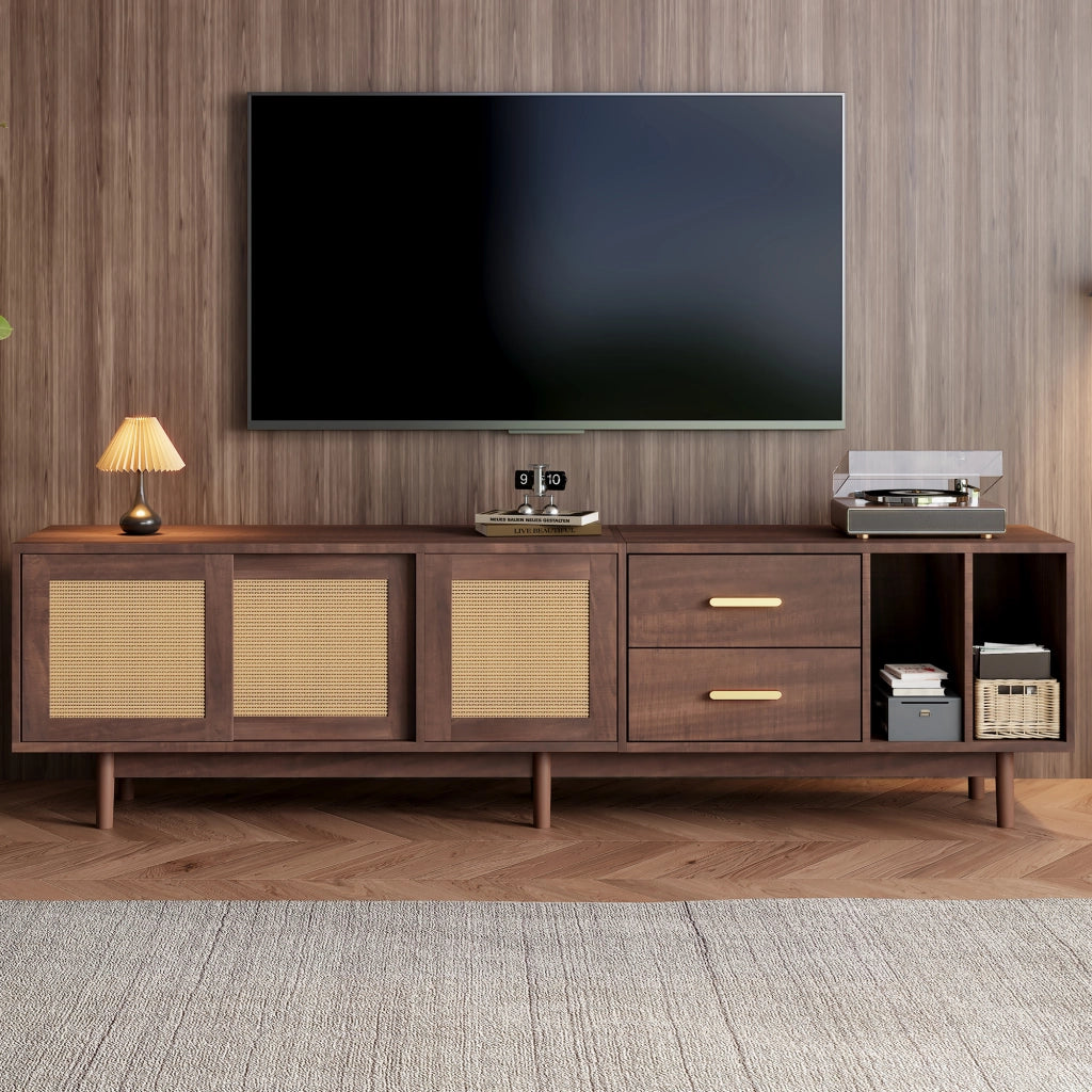 Mobile TV con Cassetti e Ripiani ¨C MINIMAL ¨C Marrone, Rattan/MDF, 190x40x52 cm
