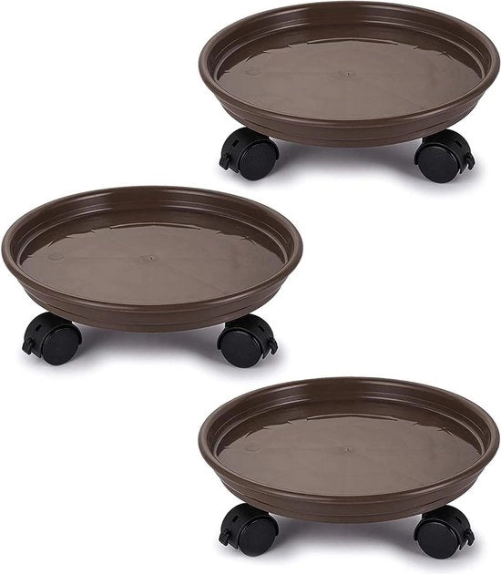 Pallet Caddy per Piante - 3 Pack - Mover per Vasi di Fiori con Ruote Universali - Colore Caffè