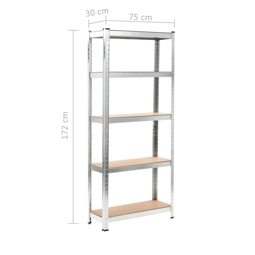 Set di 3 robusti scaffali portaoggetti per attrezzi da officina/garage in acciaio zincato e MDF 172 cm argento 02_0000719
