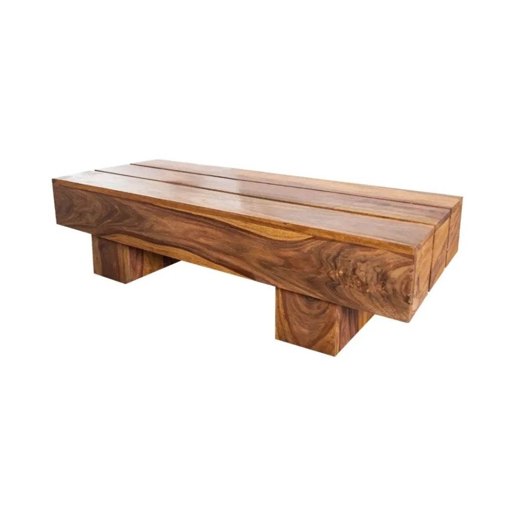 Tavolino basso TOLB 100 cm in legno massiccio di Sheesham – Tavolino basso rettangolare stile rustico