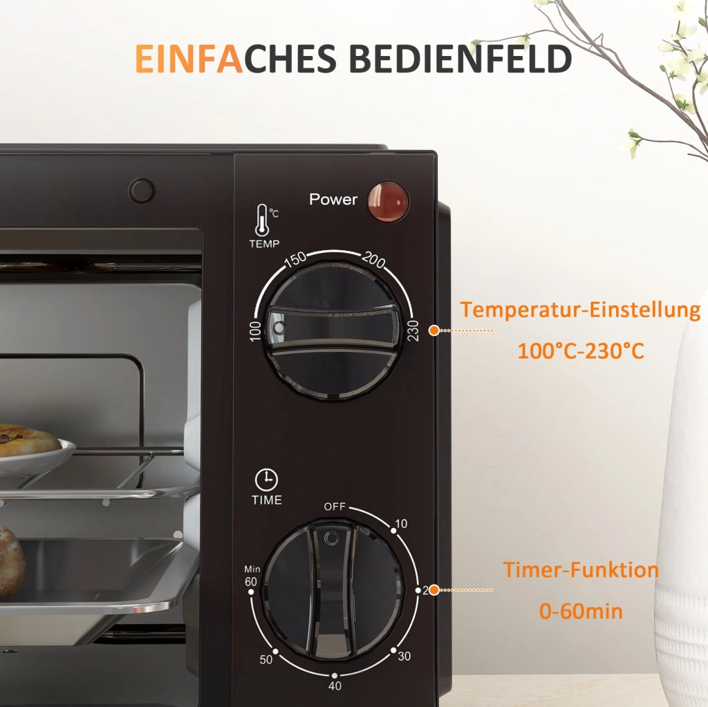 Forno elettrico compatto ULEVR con temperatura 100-230 ¡ãC, timer 60 min, griglia e teglia, nero