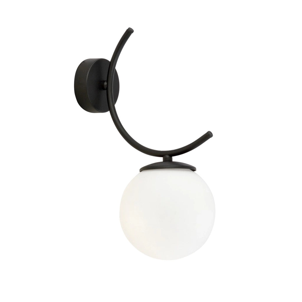Applique Moderna 1 Luce Coeo In Acciaio Nero E Diffusore In Vetro Opale