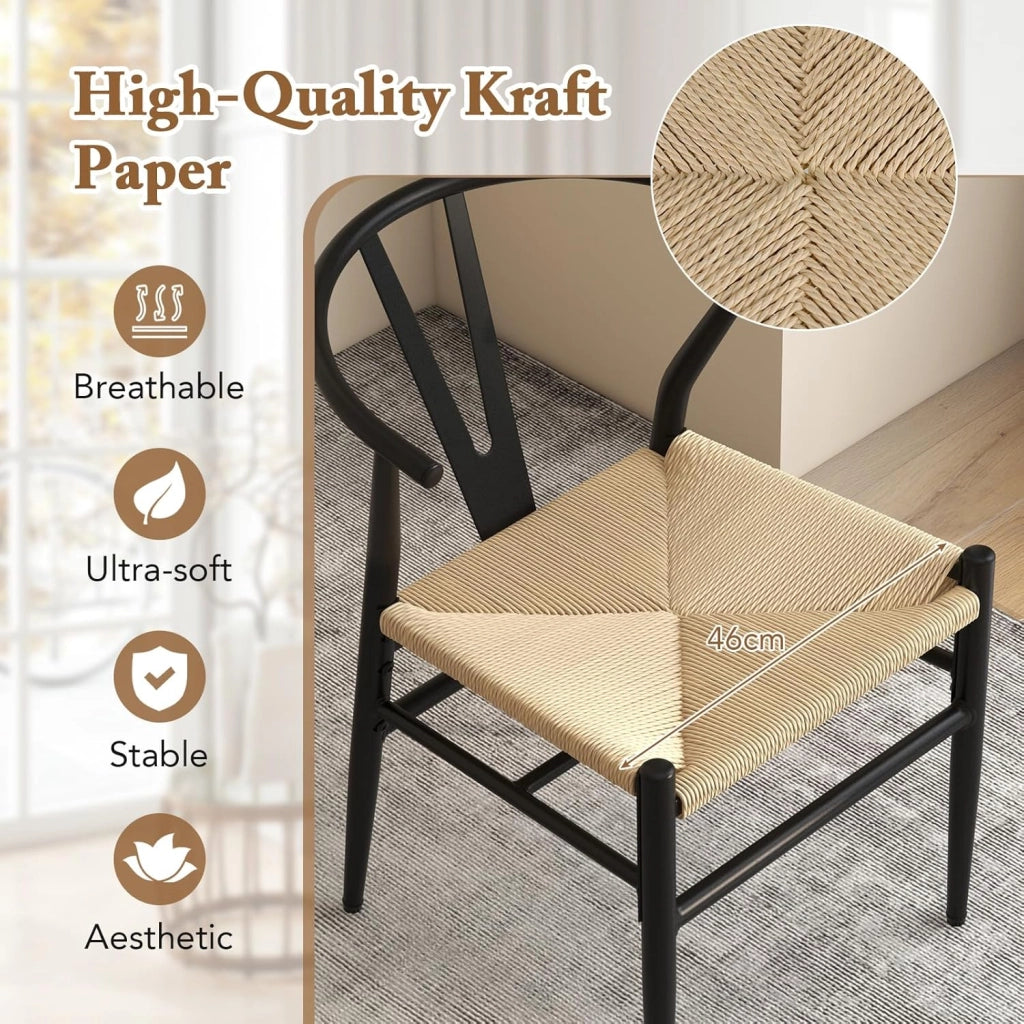 Set di 2 sedie da pranzo impilabili, da cucina, da soggiorno, con schienale e ampia seduta in rattan, portata 150 kg, con gambe in metallo, set di sedie 54 x 59 x 73 cm