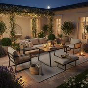 Set Salotto da Giardino 5 Pezzi con Divano, 2 Poltrone, Pouf e Tavolo ¨C MINIMAL ¨C Beige, Acciaio Zincato
