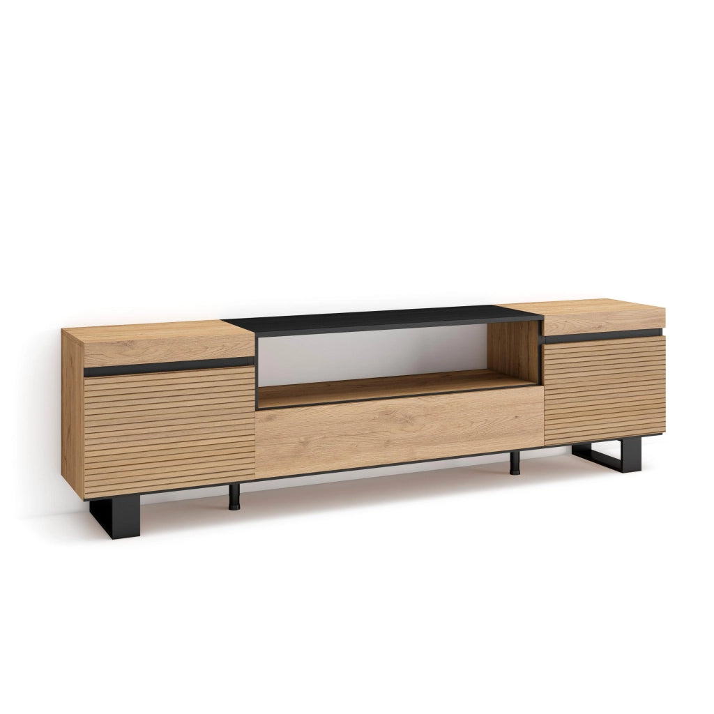 Mobile TV Soggiorno, 200x35x57cm, Per TV fino a 80", Design industriale, colore Rovere RF3313