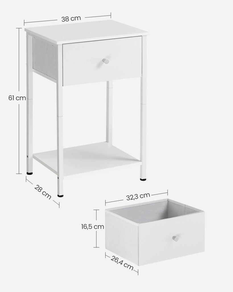 Comodino bianco Valora con cassetto e ripiano