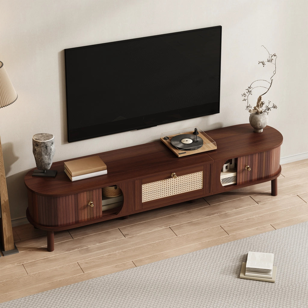 Mobile TV con 2 Ante Scorrevoli e 2 Cassetti in Rattan; Stile Naturale; Soggiorno; in Pannelli; 170??39;5??38 cm