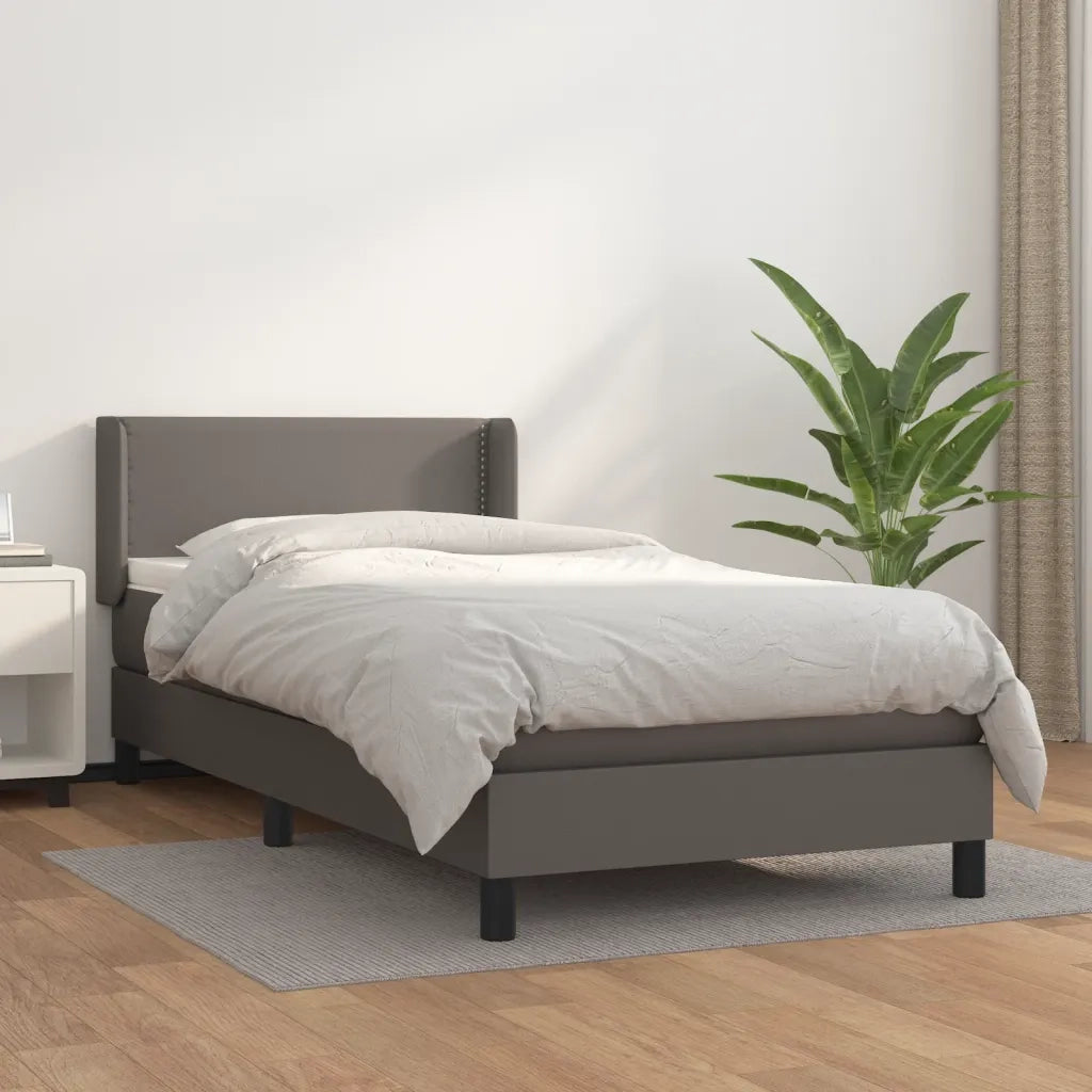 Letto singolo | Letto per adulti | Giroletto a Molle con Materasso Grgio 80x200 cm in Similpelle