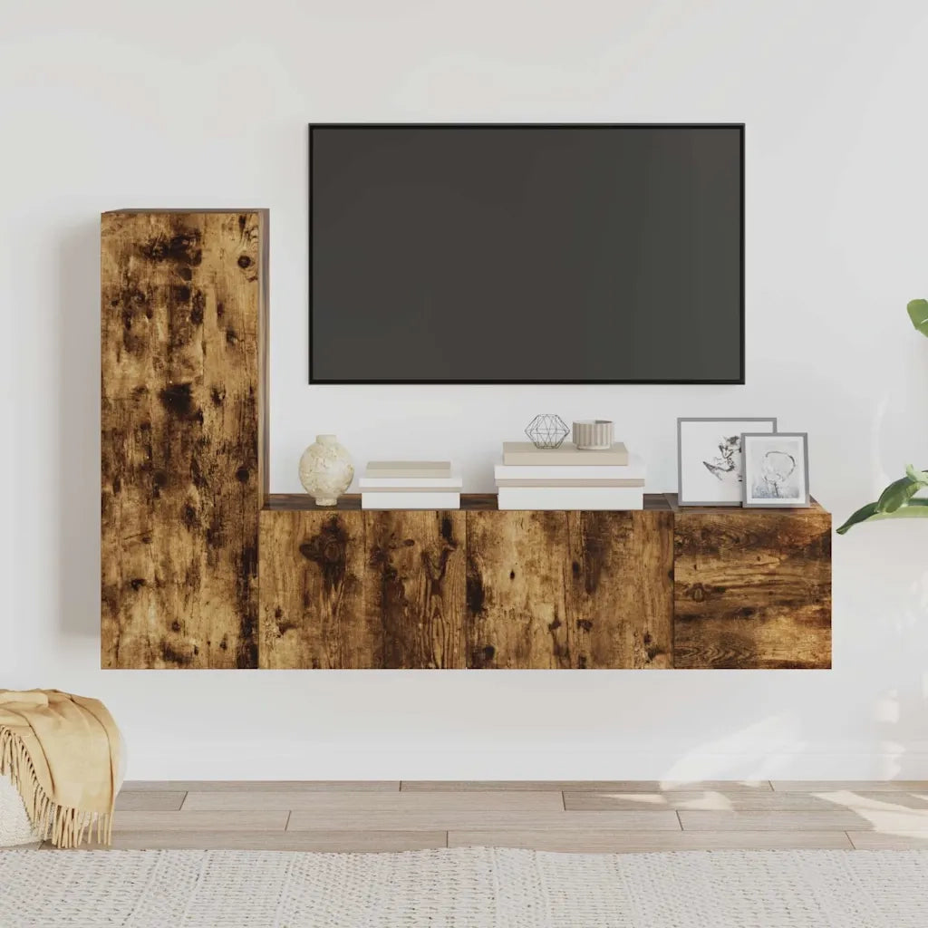 Set Mobili Porta TV 3 pz Rovere Fumo in Legno Multistrato 3120224