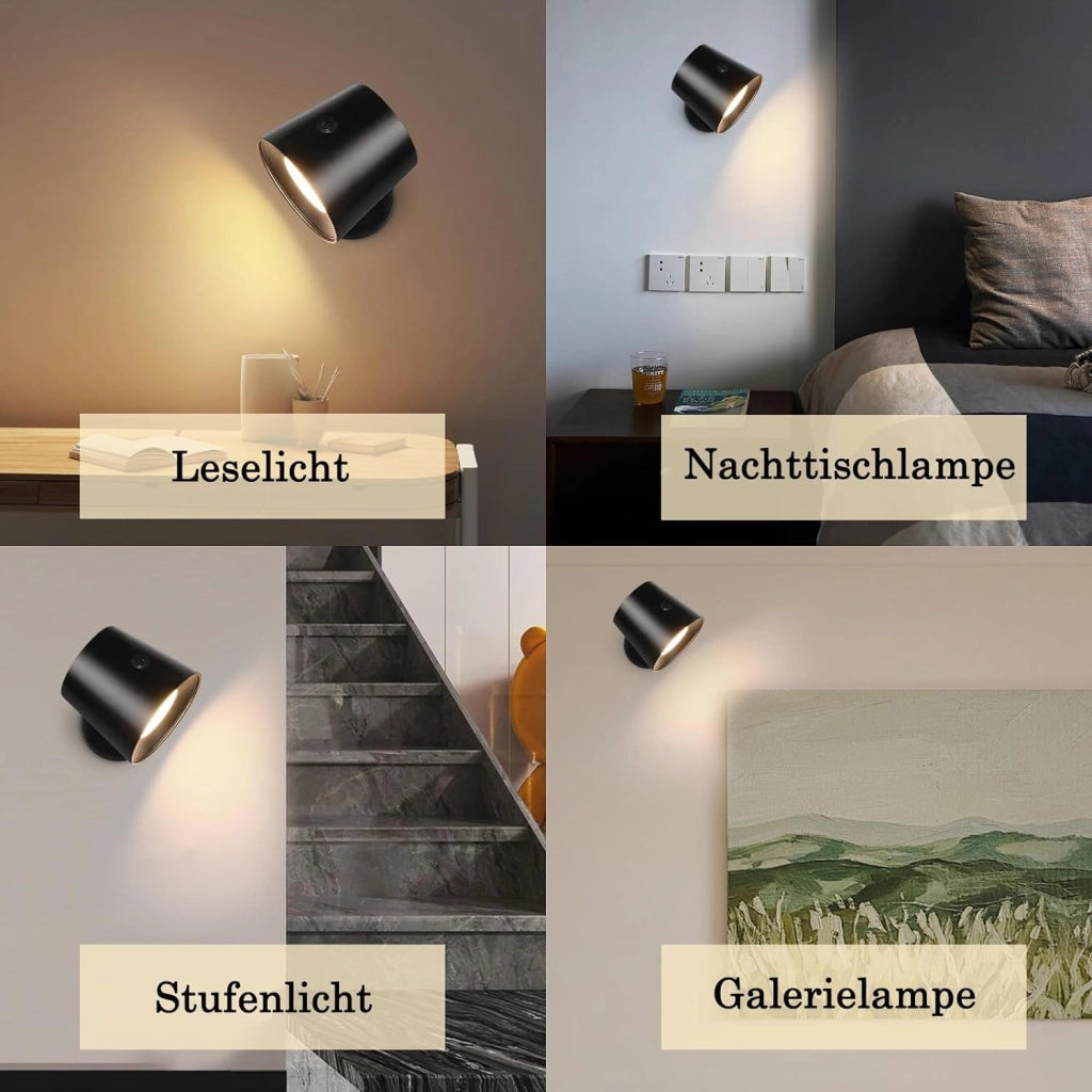 ZMH Applique da parete a LED nera per soggiorno batteria rotazione a 360° controllo touch 3 livelli di luminosità
