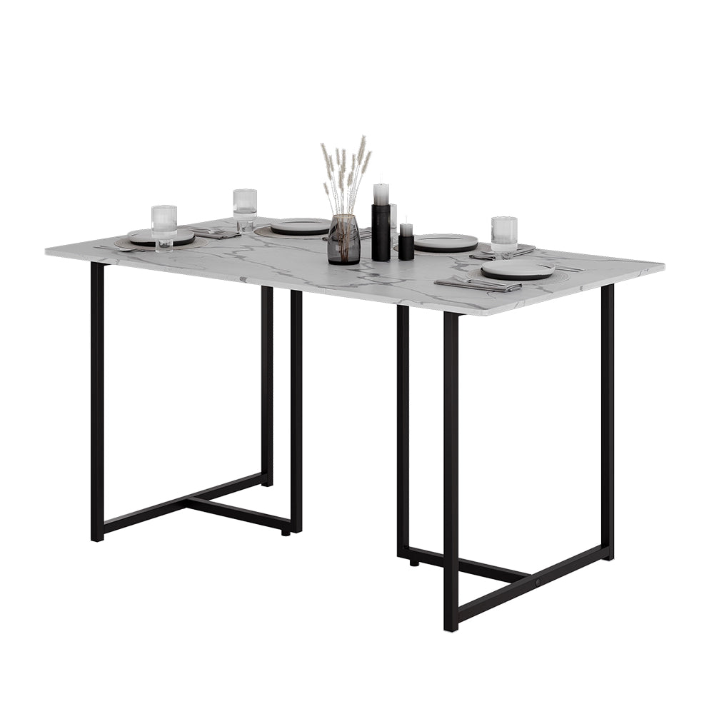Vicco Tavolo da pranzo Nero/marmo-bianco 140 x 80 cm