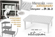 1 Pezzo Mensola Salvaspazio Sovrapponibile in Plastica Bianco 39 x 26 x 2 cm