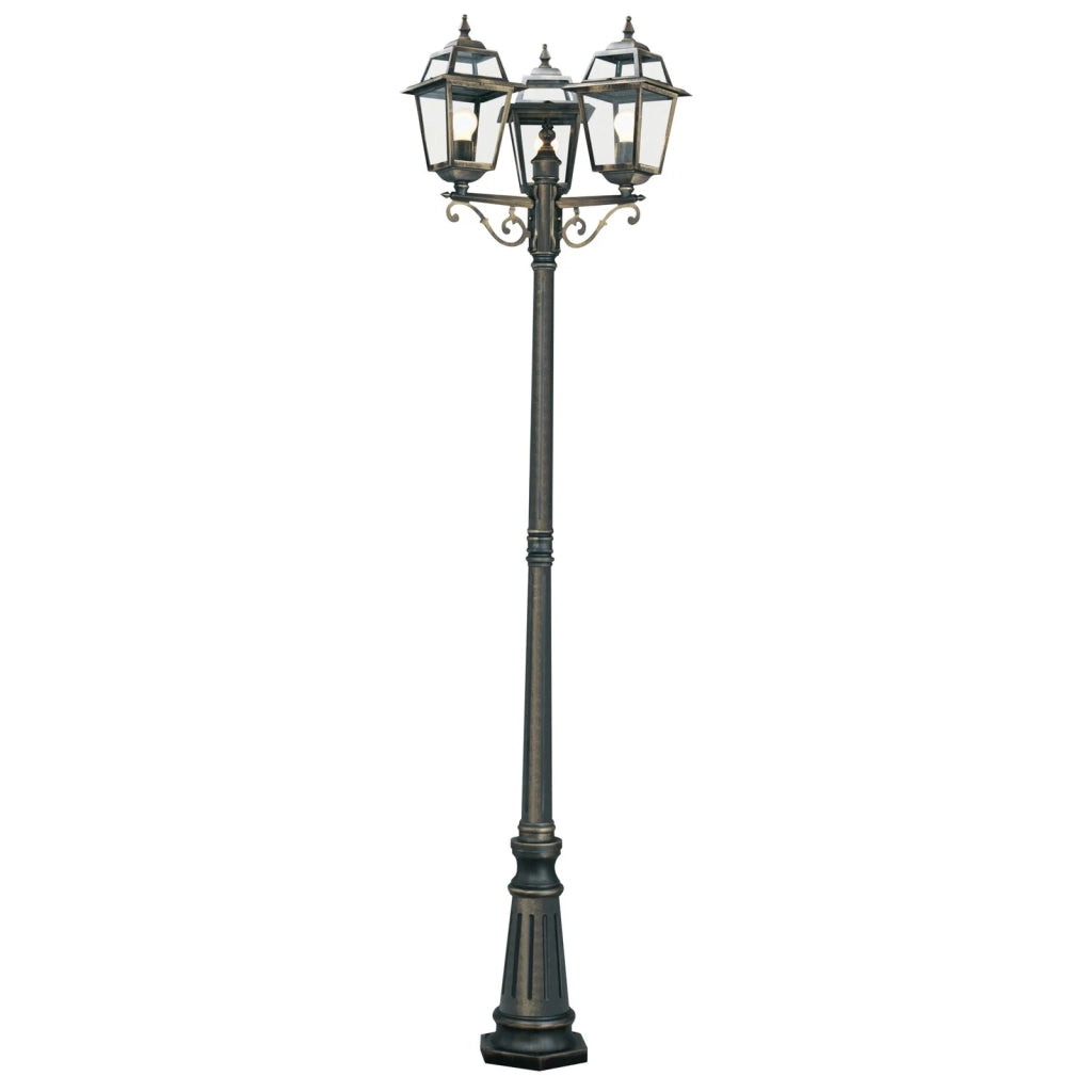 Lampione Da Esterno Vintage Nuova Orleans Alluminio Nero Vetro Oro 3 Luci E27