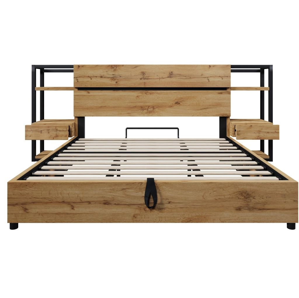 Letto matrimoniale contenitore in stile industriale con ricarica USB e Type-C