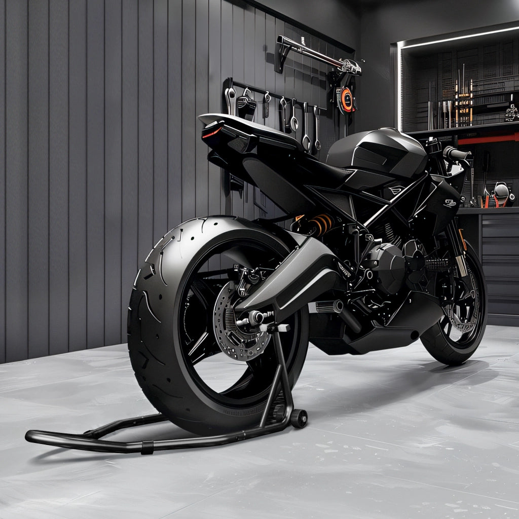 Cavalletto posteriore moto con ruote ¨C Xylo ¨C Supporto ruota con bobbine nero