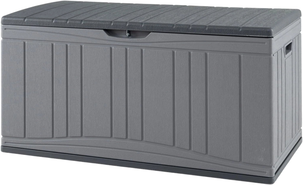 Scatola da giardino impermeabile con coperchio, 300 l, contenitore per cuscini in plastica, contenitore XXL per cuscini, attrezzi da giardino e giocattoli per bambini (grigio)