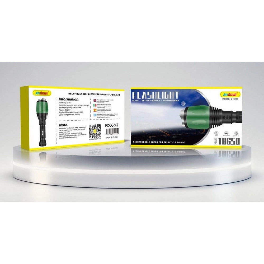 Trade Shop - Torcia Led Ultra Luminosa Ricaricabile Usb Impermeabile Ipx6 Escursioni Q-5105 -