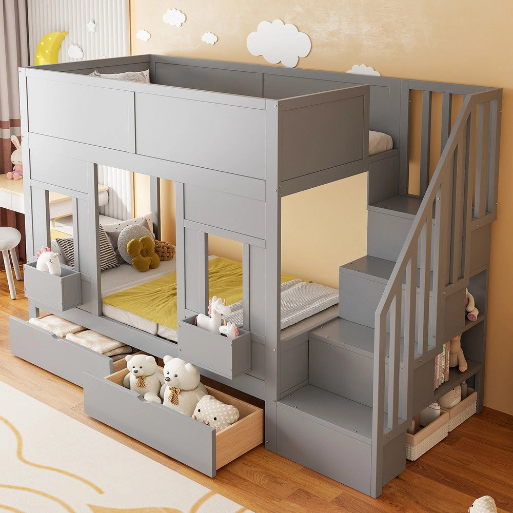 Letto a Castello per Bambini con Cassetti e Rete a Doghe ¨C MINIMAL ¨C Legno 90x200