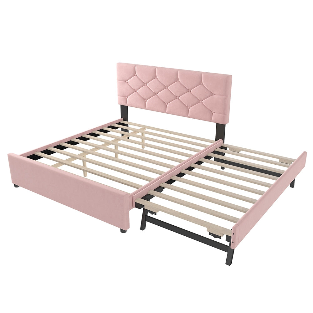 Letto-Xylo-140x200 cm-veluto, cassetto, doghe, minimalista, rosa