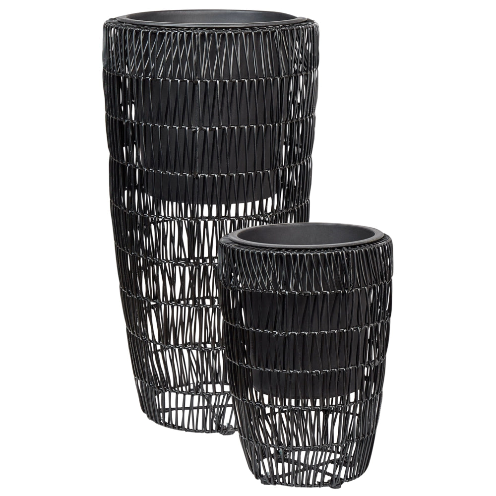 Set di 2 vasi in finto rattan con inserto nero per interni ed esterni