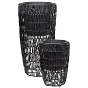 Set di 2 vasi in finto rattan con inserto nero per interni ed esterni