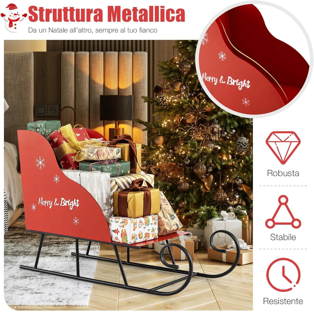 Slitta di Babbo Natale, Slitta di Babbo Natale in Metallo con Ampia Area di Carico per Regali, Decorazione Natalizia per Casa, Negozio e Ufficio (Modello 4)