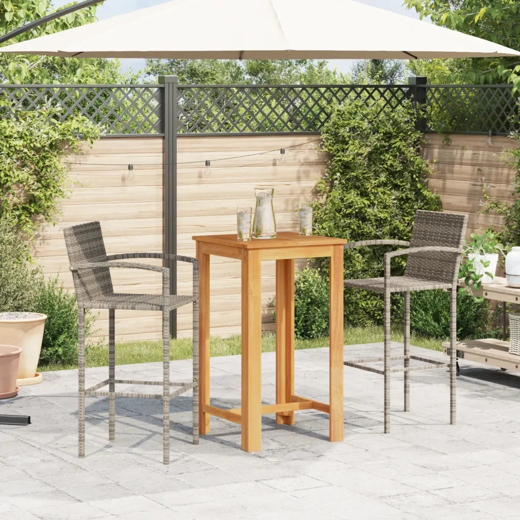 Set Bar da Giardino 3 pz | Set Salotto da Giardino Grigio in Legno Acacia e Polyrattan